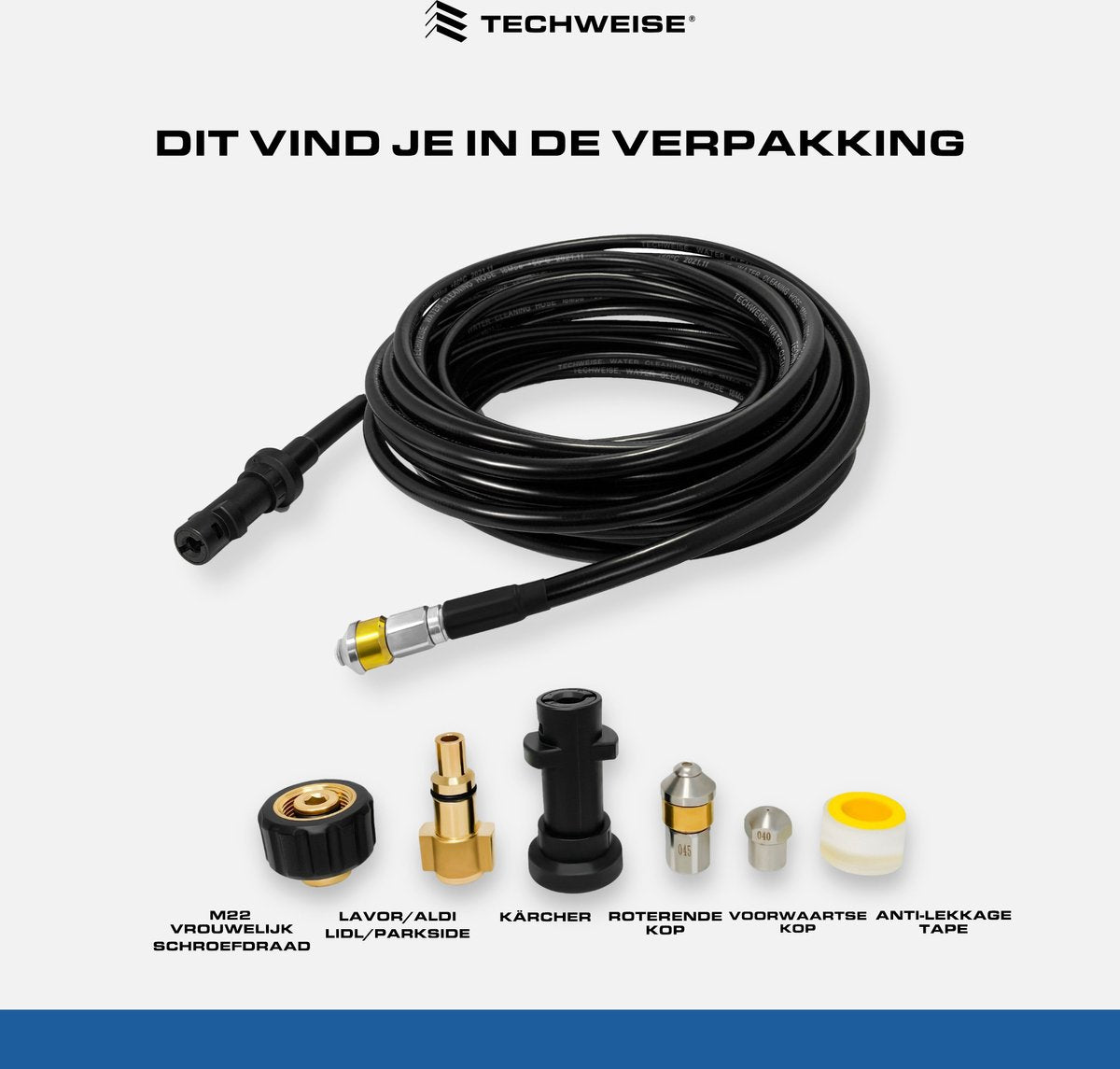  Techweise - Rioolslang Voor O.a. Kärcher - 15M - Met Roterende En Voorwaartse Kop