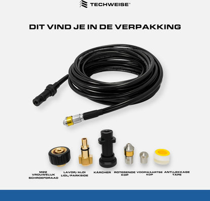  Techweise - Rioolslang Voor O.a. Kärcher - 15M - Met Roterende En Voorwaartse Kop