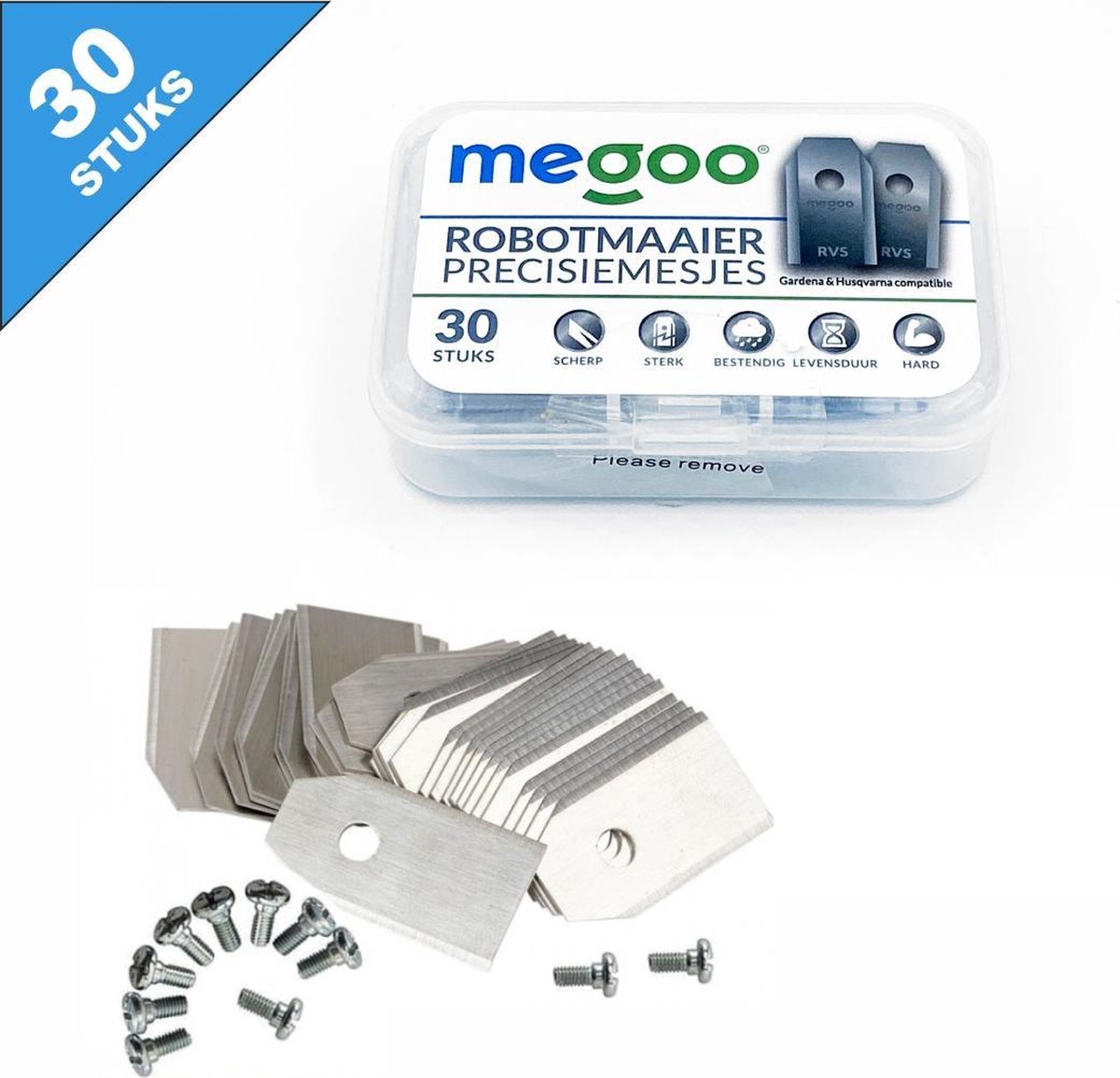  Mesjes Voor Husqvarna Automower - Reservemessen Voor Gardena Robotmaaier - 30st - RVS - Plastic Box - Megoo®