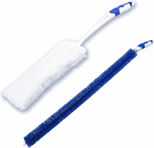  2- Delige Verwarming Schoonmaakset Blauw/wit - Microvezel Borstel - Radiator Borstel 60 Cm