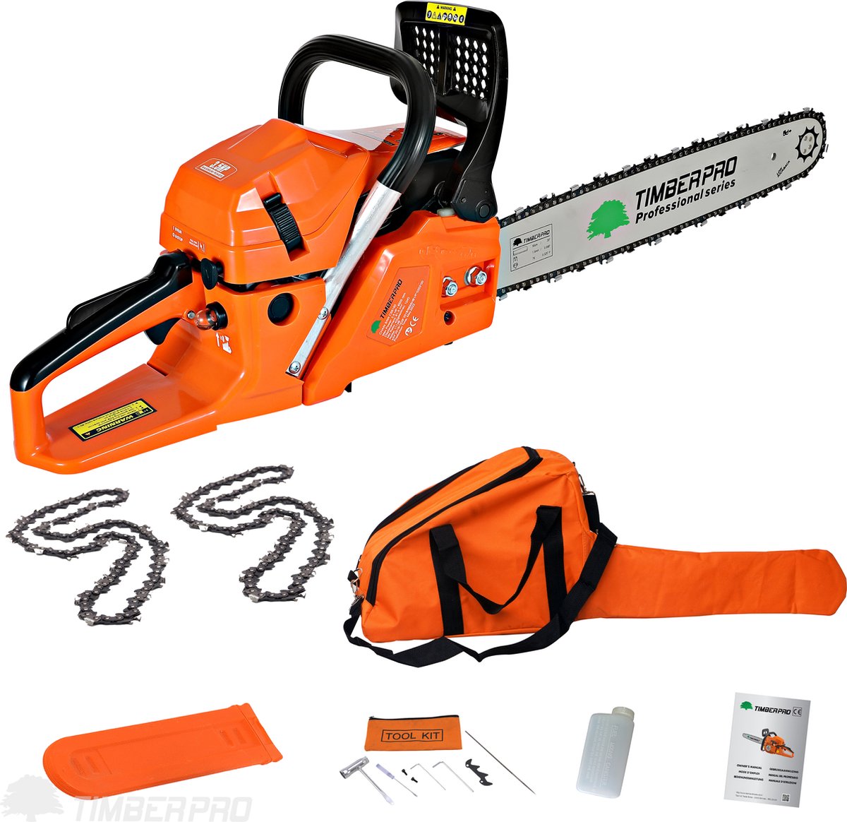  TIMBERPRO - Kettingzaag – Benzine - 62 Cc - Zwaardlengte 50 Cm - Transportzak - 2e Ketting