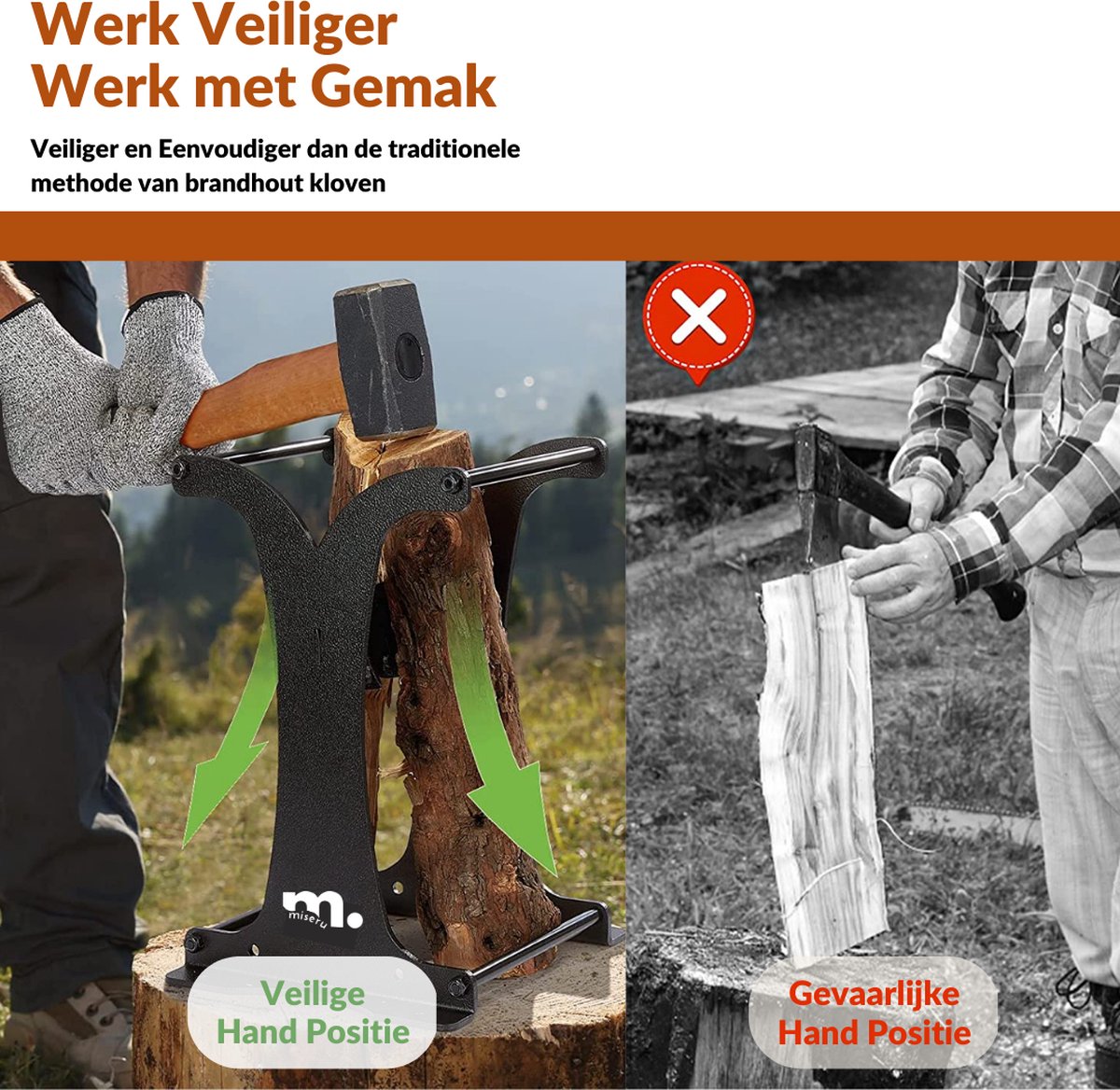  Miseru Houtklover – Zonder Bijl – No Axe – HANDMADE In Holland Houtsplijter – Houtkliever – Houtklover Voor Aanmaakhout – Ook Voor Stammen - Metaal