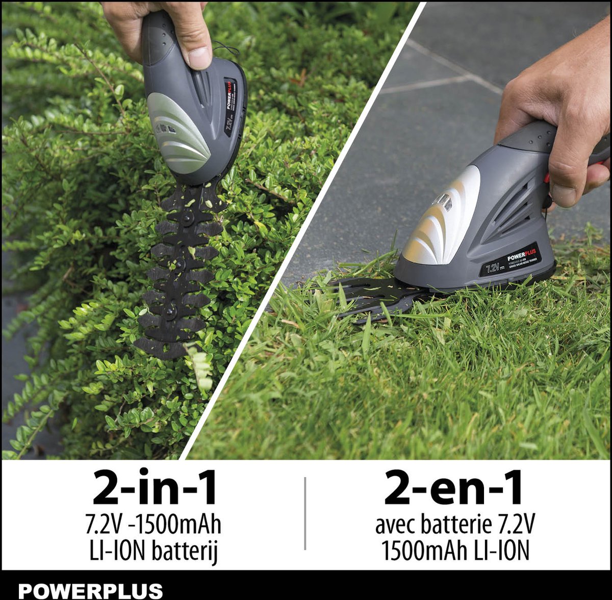  Powerplus POWEG4500 Gras-/Heggenschaar Accu - 7.2V - Snoeien En Knippen - Zwaardlengte 83/120mm - Mesafstand 8mm - Incl. 1,5Ah Accu En Lader - Haagschaar Voor Tuinonderhoud