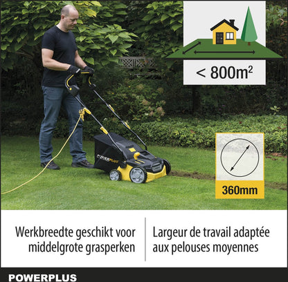  Powerplus POWXG7516 Elektrische Verticuteermachine - Mos Verwijderaar - 1800W - 360mm Maaibreedte- 45L Opvangbak - Incl. Gazonbeluchter/grasbeluchter
