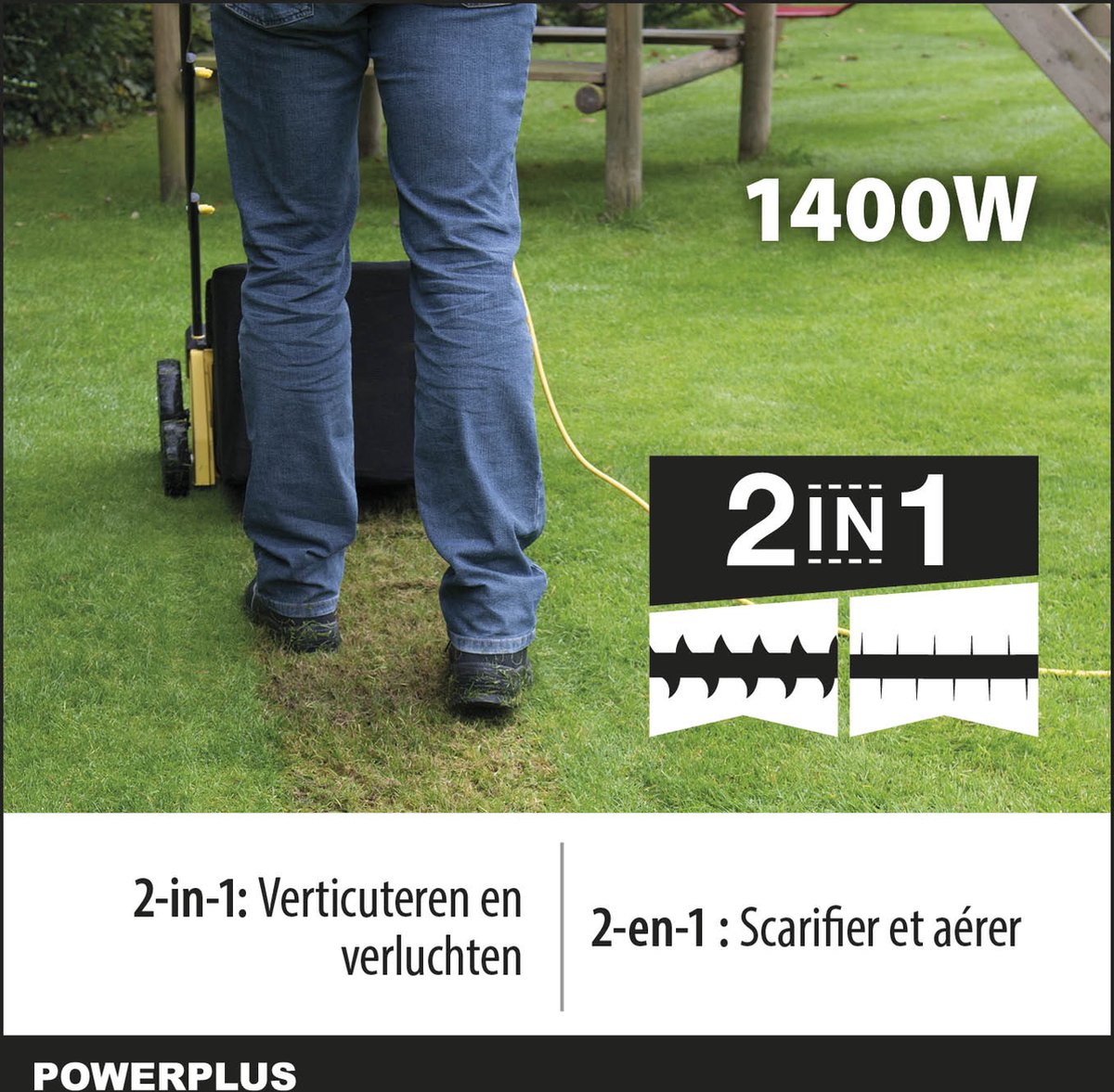  Powerplus POWXG7513 Elektrische Verticuteermachine - Mos Verwijderaar - 1400W - 320mm Maaibreedte - 45L Opvangbak - Incl. Gazonbeluchter/grasbeluchter