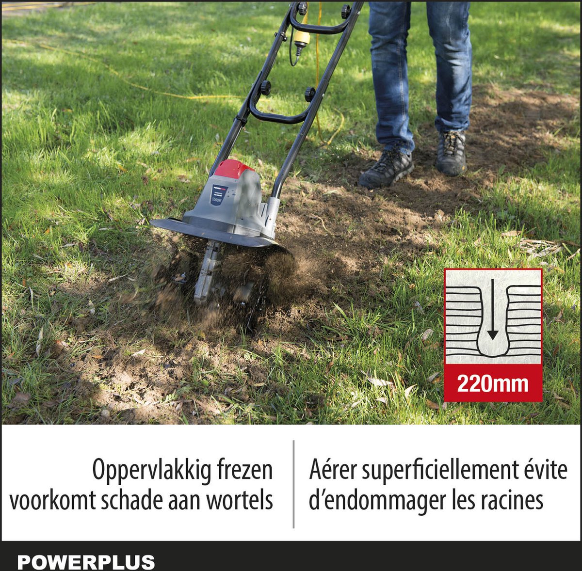  Powerplus POWEG7010 Tuinfrees - 1050W - Werkbreedte 320mm - Werkdiepte Max. 220mm - Incl. 4 Messen