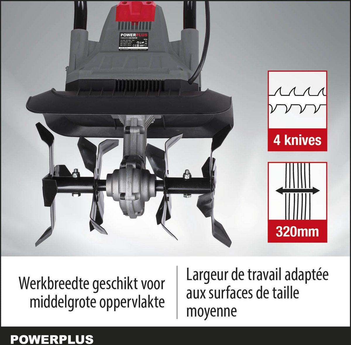  Powerplus POWEG7010 Tuinfrees - 1050W - Werkbreedte 320mm - Werkdiepte Max. 220mm - Incl. 4 Messen