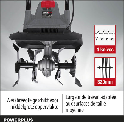  Powerplus POWEG7010 Tuinfrees - 1050W - Werkbreedte 320mm - Werkdiepte Max. 220mm - Incl. 4 Messen