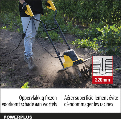  Powerplus POWXG72010 Tuinfrees - 1500W - Werkbreedte 450mm - Werkdiepte Max. 220mm - Incl. 6 Messen En Wielen