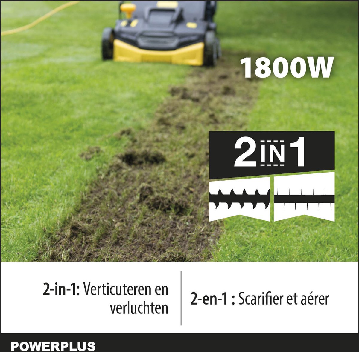  Powerplus POWXG7516 Elektrische Verticuteermachine - Mos Verwijderaar - 1800W - 360mm Maaibreedte- 45L Opvangbak - Incl. Gazonbeluchter/grasbeluchter