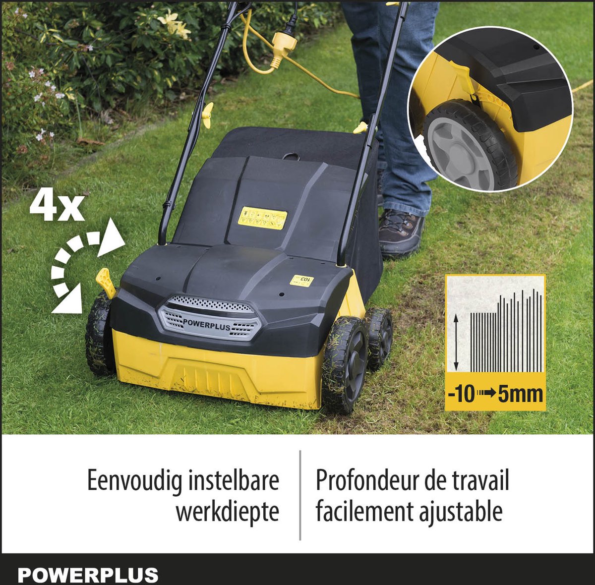  Powerplus POWXG7513 Elektrische Verticuteermachine - Mos Verwijderaar - 1400W - 320mm Maaibreedte - 45L Opvangbak - Incl. Gazonbeluchter/grasbeluchter