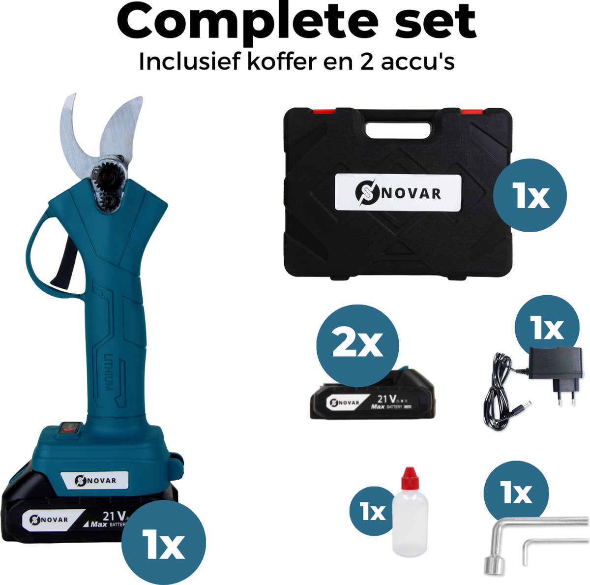  NovarGarden® Elektrische Snoeischaar NG1 - 2x Accu - Elektrisch - Takkenschaar - Op Batterij - 28mm