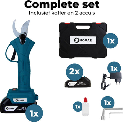  NovarGarden® Elektrische Snoeischaar NG1 - 2x Accu - Elektrisch - Takkenschaar - Op Batterij - 28mm