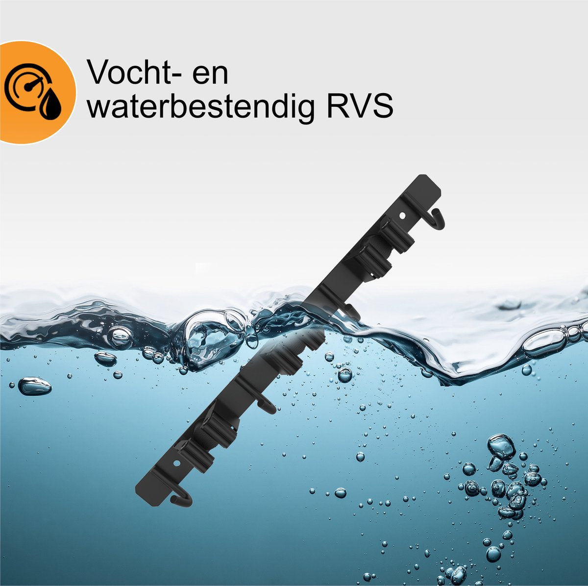  Volcan Bezemhouder - Bezem Ophangsysteem Tuingereedschap - Gereedschapshouder - Zelfklevend - 3M Tape - 3 Houders 4 Haken - RVS Zwart