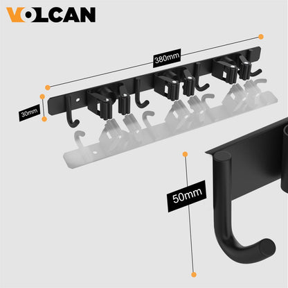  Volcan Bezemhouder - Bezem Ophangsysteem Tuingereedschap - Gereedschapshouder - Zelfklevend - 3M Tape - 3 Houders 4 Haken - RVS Zwart