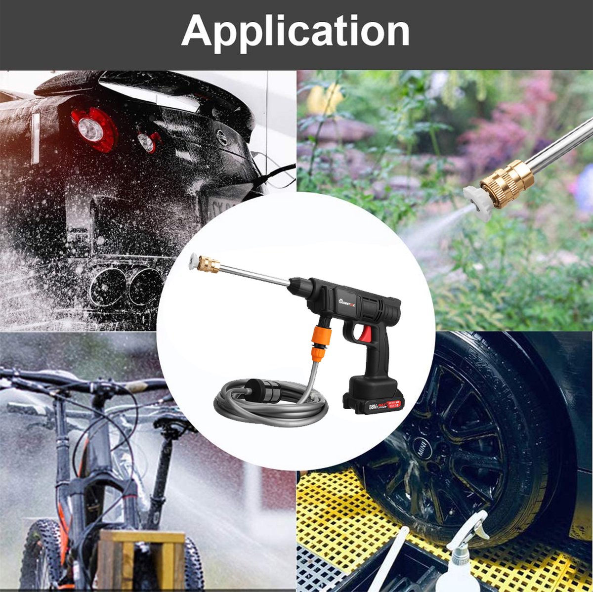 Merkloos Elektrische Accu-Hogedrukreiniger - 1.2mpa - Multifunctioneel Mondstuk - Draagbaar Oplaadbaar Snoerloos - Reinigingsspuitpistool - Met Rijke Accessoires - Voor Auto, Tuin, Terras, Raam - Zwart
