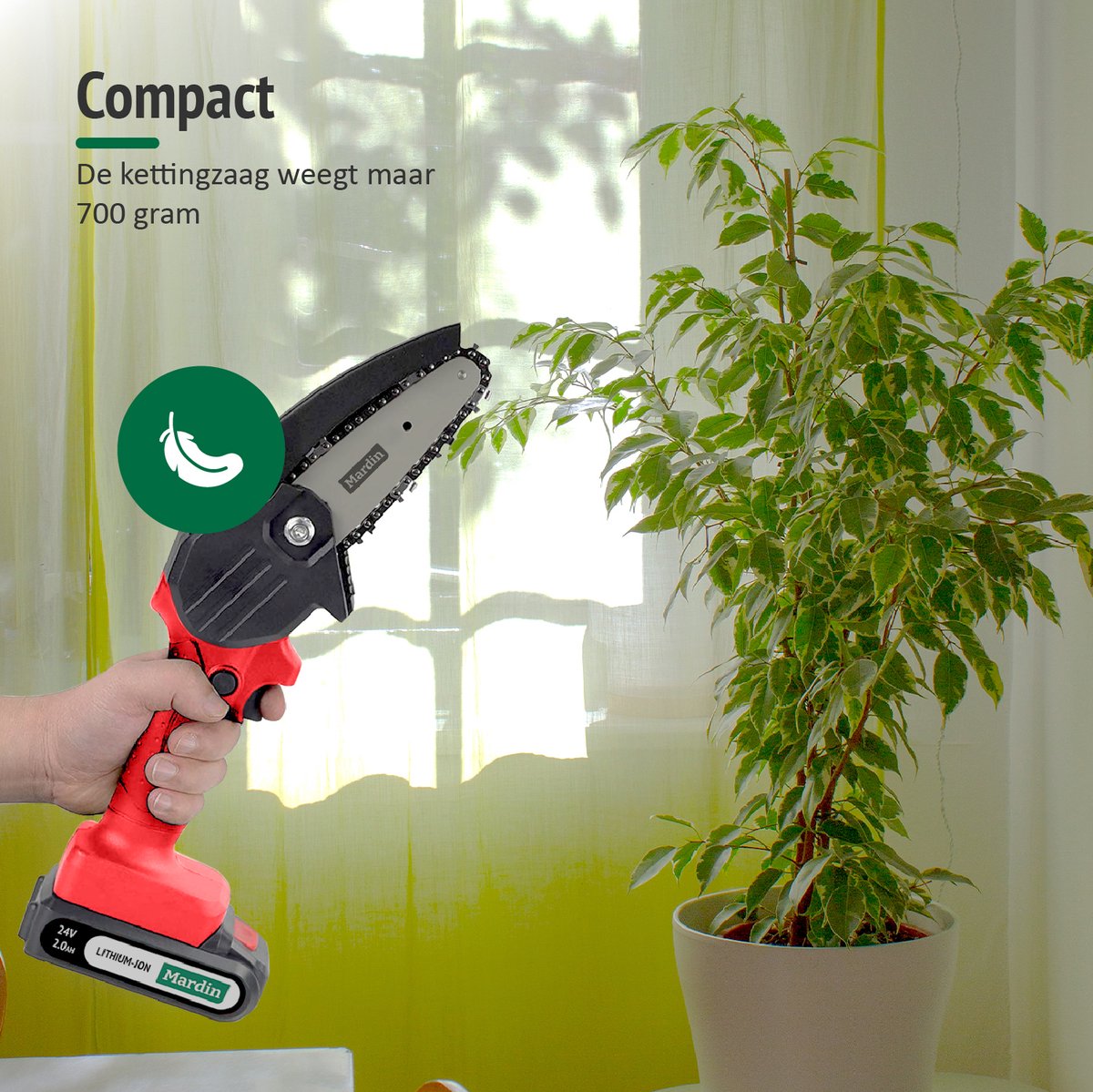  Mardin Mini Kettingzaag - Snoeizaag - Kettingzaag - Kettingzaag Electrisch Met 2 Accu - Inclusief Koffer - 1 Extra Accu - Rood
