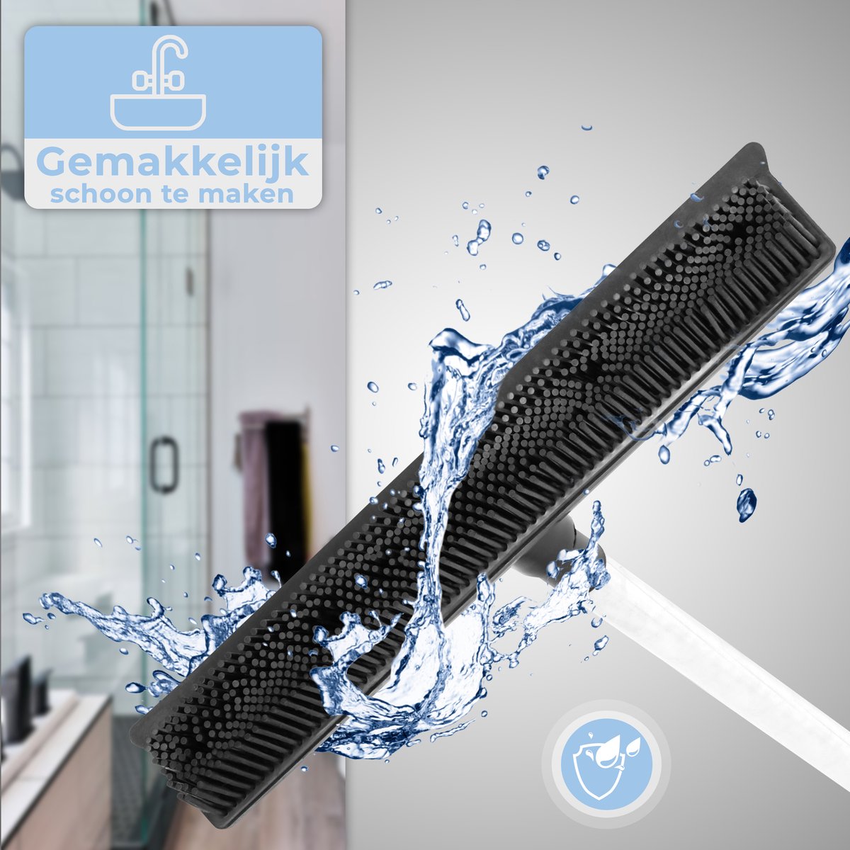  2 In 1 Rubberen Bezem – Bezem Binnen &amp; Buiten – Vloerwisser Met Steel - Met Huisdierhaar Verwijderaar - Vloertrekker – Veger - Extra Lang 160cm