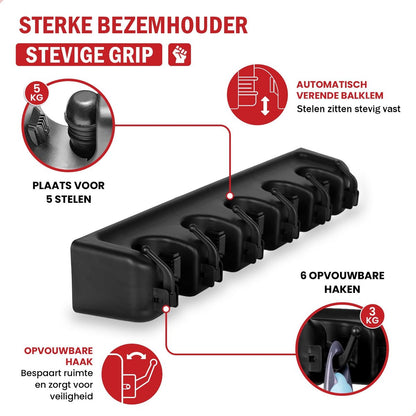  Zeer Stevig Ophangsysteem Bezem En Tuingereedschap - Bezemhouder Voor 5 Stelen Ophangen - Wandhouder - Gereedschapshouder