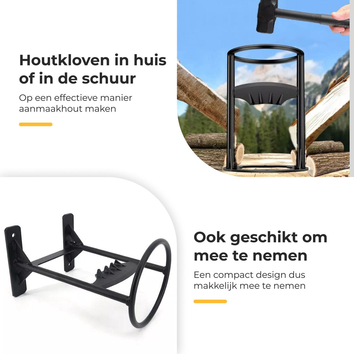  Maatworkz - Houtklover + Hamer - Houtsplijter - Houtkliever - Houtklover Voor Aanmaakhout - Gietijzer - Zwart