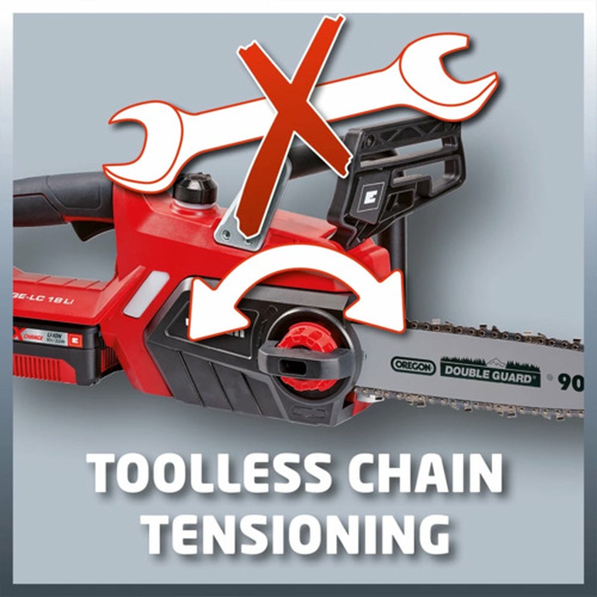  Einhell Accu Kettingzaag GE-LC 18 Li Kit (1x3,0Ah) Power X-Change (Li-Ion - 18 V - 25 Cm Zwaardlengte - 23 Cm Snijlengte - Terugslagbescherming - Kettingvangbout - Incl. 3,0 Ah Accu En Lader)