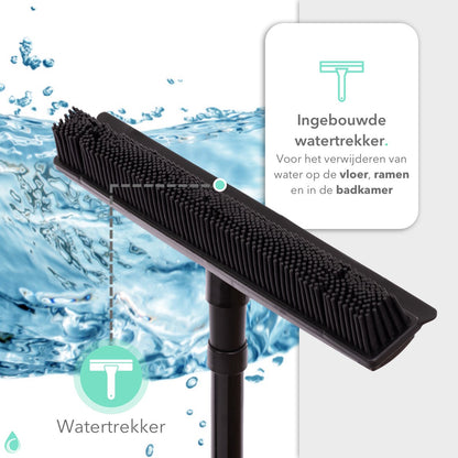  CLEANLY® Rubberen Bezem Met Vloerwisser – Kappersbezem – Zachte Bezem Binnen &amp; Buiten – Vloertrekker Met Steel – 68-120 Cm