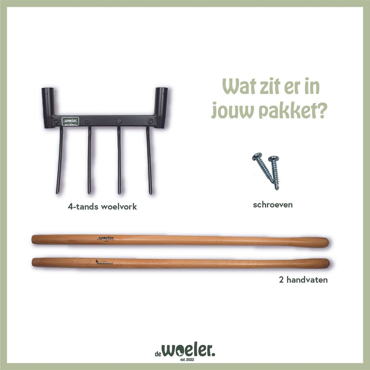  De Woeler - DW4 - Woelvork/!Grelinette - Spitvork/Tuinwoeler/Spade - Roestvrij - Ergonomisch - FSC Hout - 6 Jaar Garantie