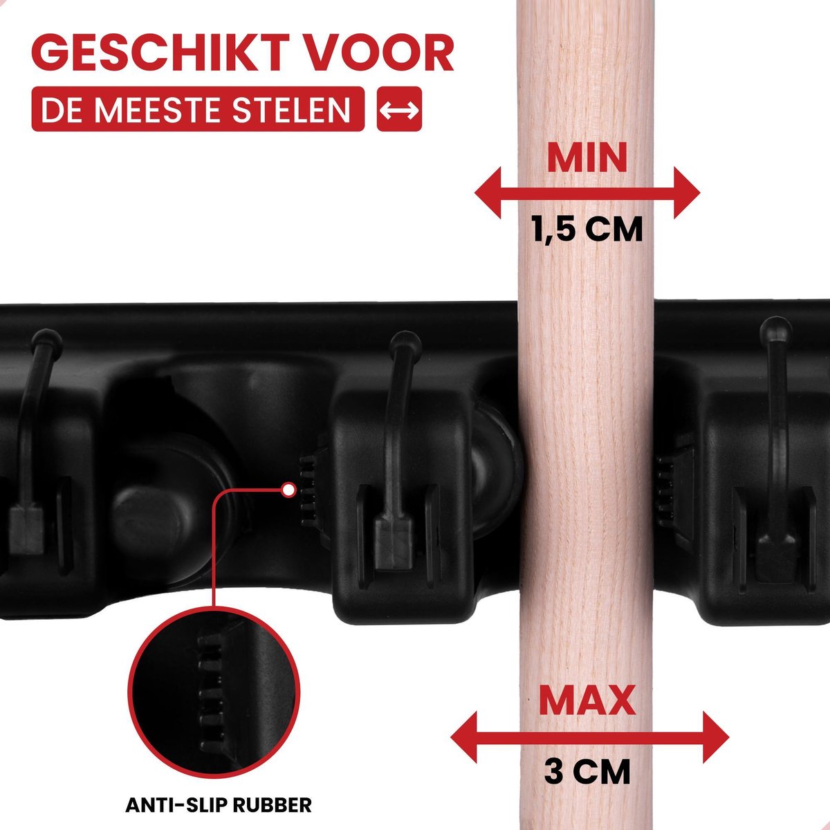  Zeer Stevig Ophangsysteem Bezem En Tuingereedschap - Bezemhouder Voor 5 Stelen Ophangen - Wandhouder - Gereedschapshouder