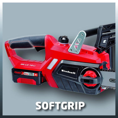  Einhell Accu Kettingzaag GE-LC 18 Li Kit (1x3,0Ah) Power X-Change (Li-Ion - 18 V - 25 Cm Zwaardlengte - 23 Cm Snijlengte - Terugslagbescherming - Kettingvangbout - Incl. 3,0 Ah Accu En Lader)