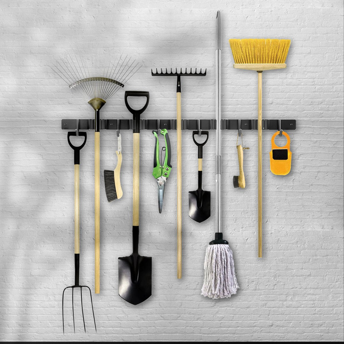  Bezem Ophangsysteem – Bezemhouder – Tuingereedschap – RVS – 5 Houders – 6 Haken - BAULK®