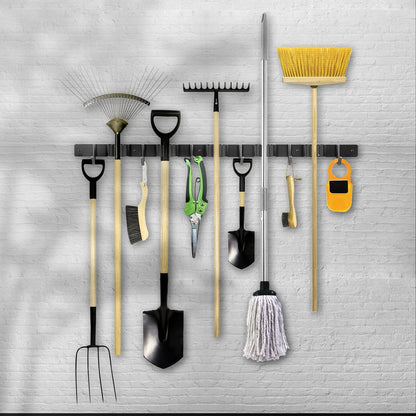  Bezem Ophangsysteem – Bezemhouder – Tuingereedschap – RVS – 5 Houders – 6 Haken - BAULK®