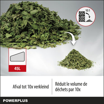  Powerplus POWEG9013 Elektrische Bladblazer - Bladzuiger En -versnipperaar - 3300W - Blazen - Zuigen - Versnipperen - Incl. 40L Opvangzak