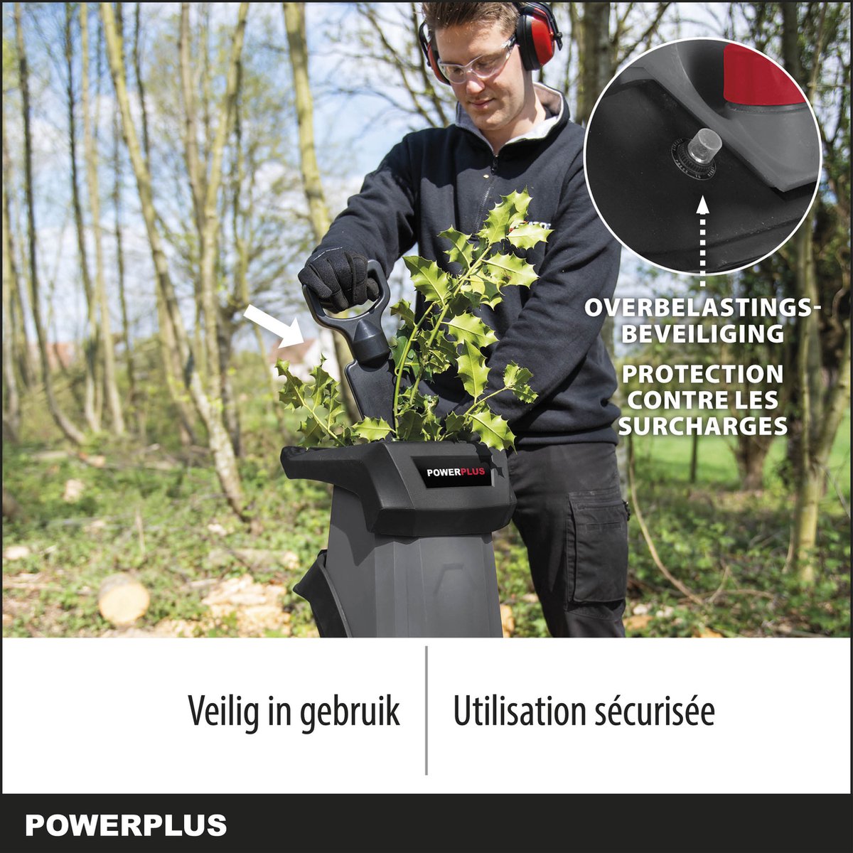  Powerplus POWEG5011 Elektrische Hakselaar Versnipperaar - 2400W - Max. Ø40mm - Incl. Duwstok, Wielen En 50L Opvangzak - Heggen, Bomen En Haag - Tuinonderhoud
