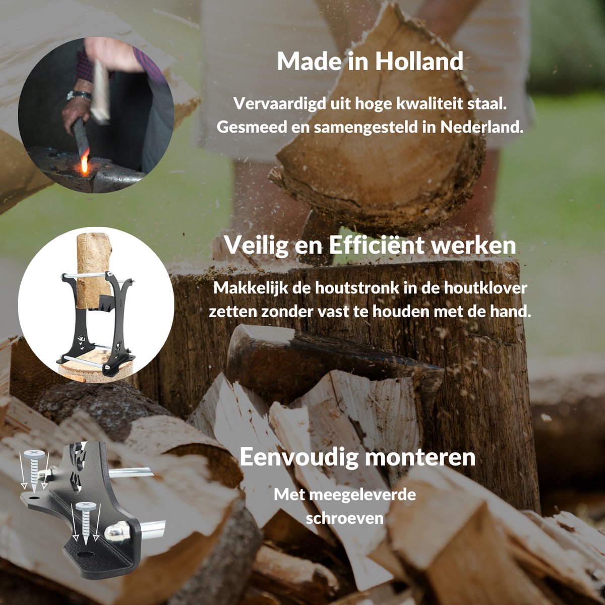  Miseru Houtklover – Zonder Bijl – No Axe – HANDMADE In Holland Houtsplijter – Houtkliever – Houtklover Voor Aanmaakhout – Ook Voor Stammen - Metaal