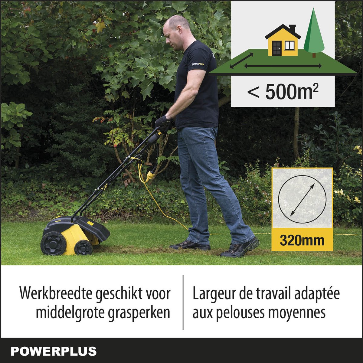  Powerplus POWXG7513 Elektrische Verticuteermachine - Mos Verwijderaar - 1400W - 320mm Maaibreedte - 45L Opvangbak - Incl. Gazonbeluchter/grasbeluchter