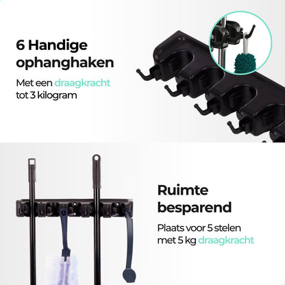  CLEANLY® Bezemhouder - Ophangsysteem Voor Tuingereedschap - Bezem Ophangsysteem - Gereedschapshouder Met Ophanghaken - ABS