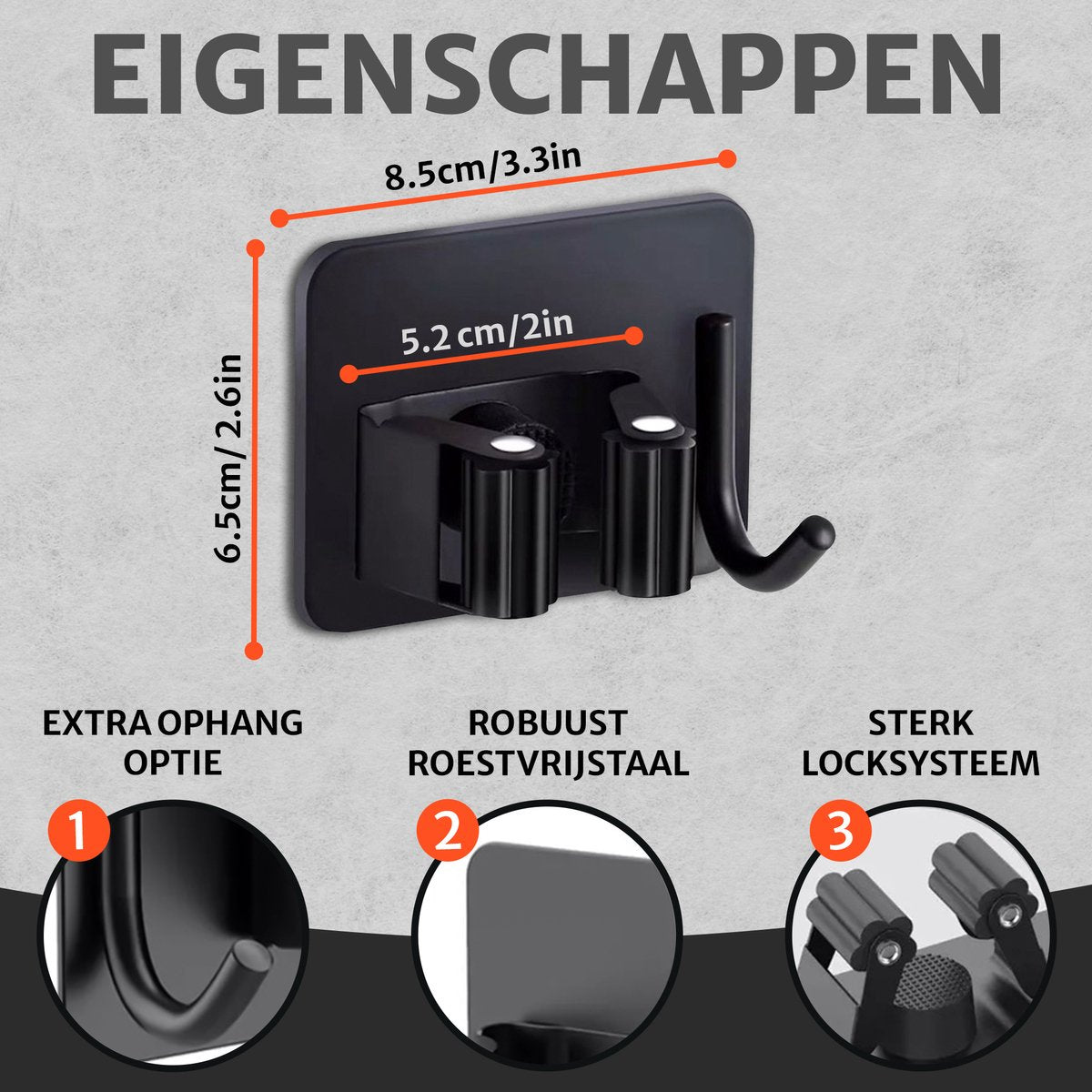 Victox Bezem Ophangsysteem – Ophanghaakjes Zelfklevend – Gereedschapshouder – Bezemhouder - Ophangsysteem - Ophanghaken - Wandhouder - Zwart (2-PACK)