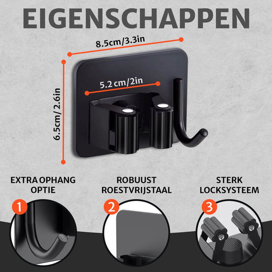  Victox Bezem Ophangsysteem – Ophanghaakjes Zelfklevend – Gereedschapshouder – Bezemhouder - Ophangsysteem - Ophanghaken - Wandhouder - Zwart (2-PACK)