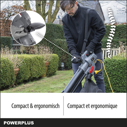  Powerplus POWEG9013 Elektrische Bladblazer - Bladzuiger En -versnipperaar - 3300W - Blazen - Zuigen - Versnipperen - Incl. 40L Opvangzak