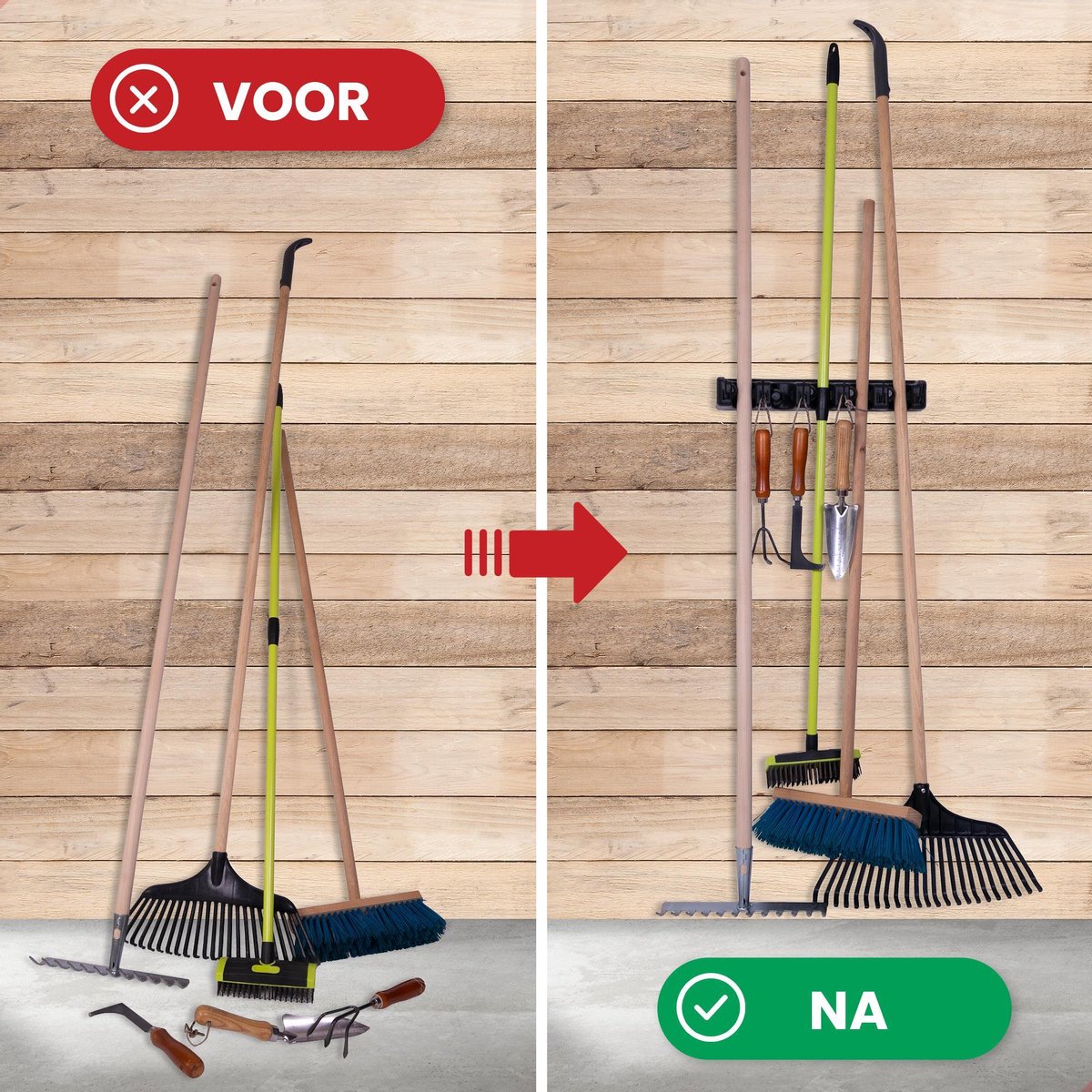  Zeer Stevig Ophangsysteem Bezem En Tuingereedschap - Bezemhouder Voor 5 Stelen Ophangen - Wandhouder - Gereedschapshouder