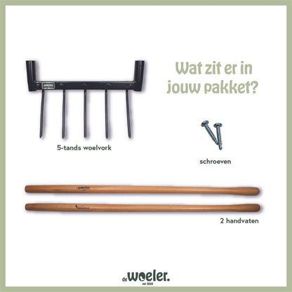  De Woeler - DW5 - Woelvork Grelinette - Spitvork/Tuinwoeler/Spade - Roestvrij - Ergonomisch - FSC Hout - 6 Jaar Garantie