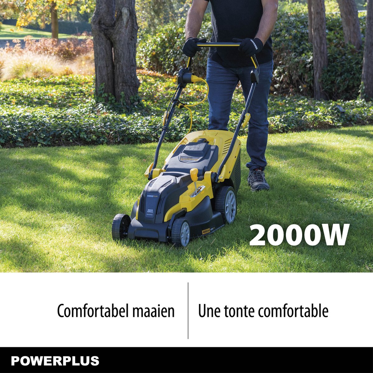  Powerplus POWXG6281 Elektrische Grasmaaier - Grasmachine Voor Middelgrote En Grote Tuin - 2000W - Maaibreedte 420mm - Verstelbare Maaihoogte - Mulching Functie - Incl. 40L Opvangbak