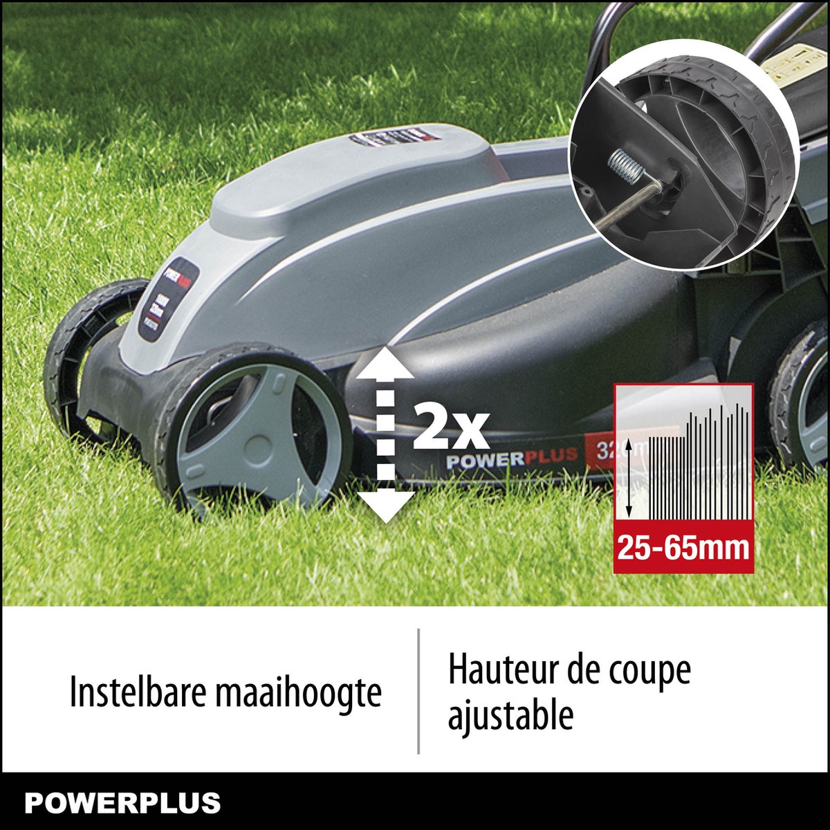  Powerplus POWEG63703 Elektrische Grasmaaier - Grasmachine Voor Kleine Tuin - 1000 W - 32cm Maaibreedte - 30L Opvangbak - Verstelbare Maaihoogte