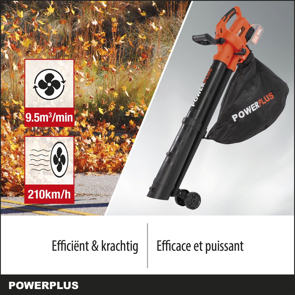  Powerplus Dual Power POWDPG75270 Bladblazer - Bladzuiger En -versnipperaar - Brushless - Blazen - Zuigen - Versnipperen - Excl. Accu En Lader - Incl. Opvangzak 45L
