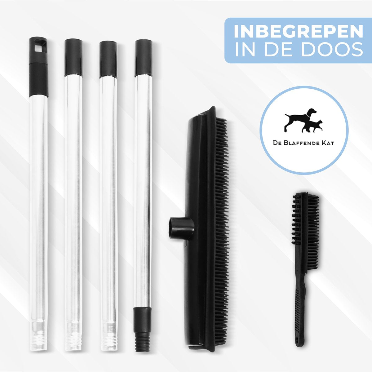  2 In 1 Rubberen Bezem – Bezem Binnen &amp; Buiten – Vloerwisser Met Steel - Met Huisdierhaar Verwijderaar - Vloertrekker – Veger - Extra Lang 160cm