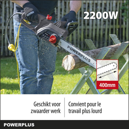  Powerplus POWEG10110 Elektrische Kettingzaag - 2200W - Zwaardlengte 400mm - Automatische Kettingsmering - Incl. 1x Ketting En 1x Zwaard
