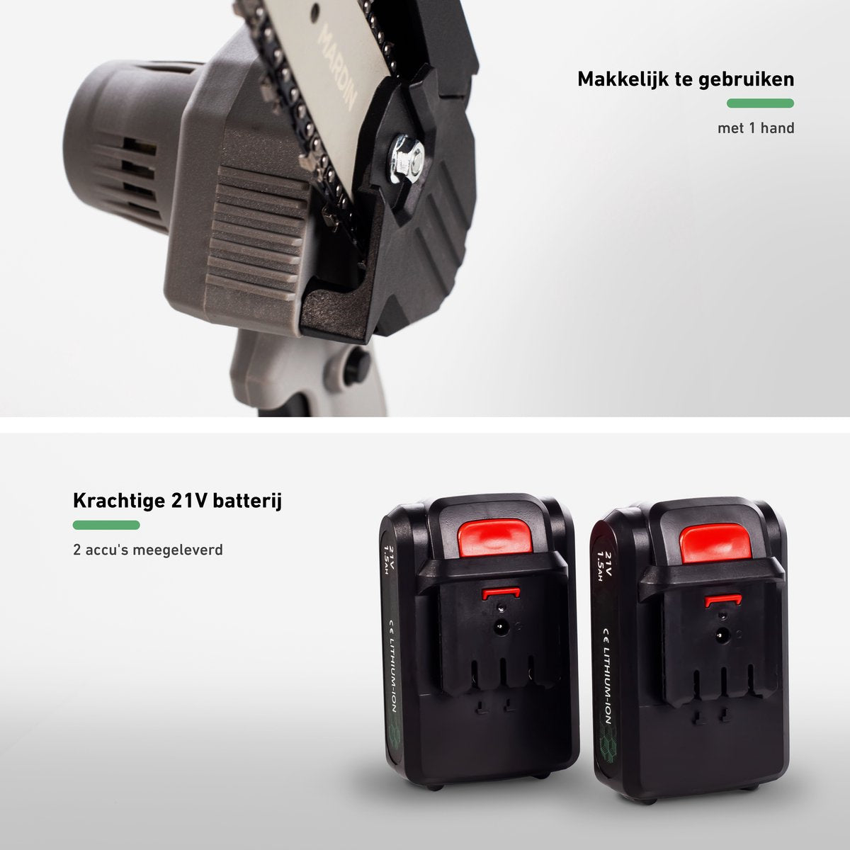  Mardin Mini Kettingzaag - Snoeizaag - Kettingzaag - Kettingzaag Electrisch Met 2 Accu - Inclusief Koffer - 1 Extra Accu - Grijs