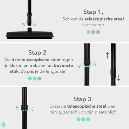  CLEANLY® Rubberen Bezem Met Vloerwisser - Kappersbezem - Zachte Bezem Binnen &amp; Buiten - Vloertrekker Met Steel - 68-150 Cm