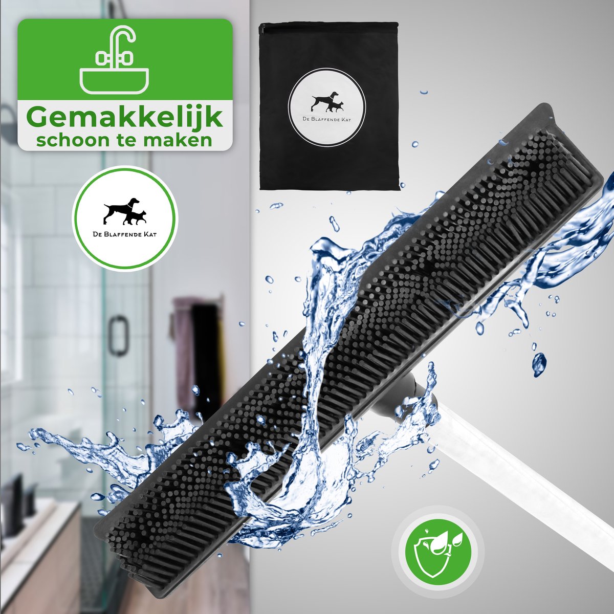  De Blaffende Kat 2 In 1 Rubberen Bezem – Bezem Binnen &amp; Buiten – Vloerwisser Met Steel - Vloertrekker – Veger - Extra Lang 160cm