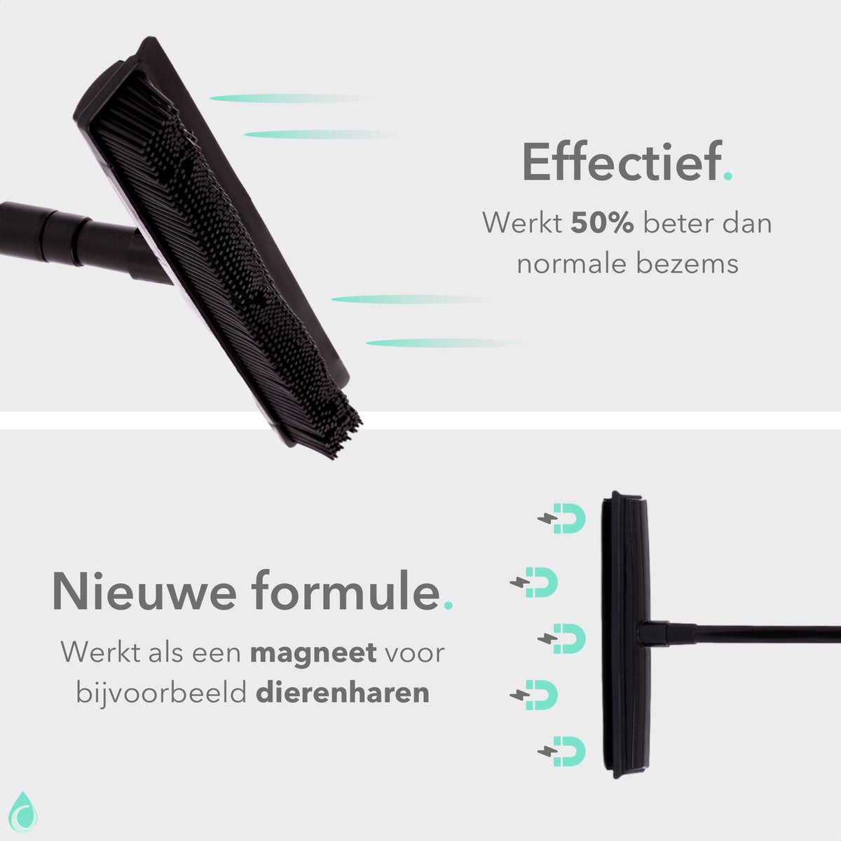  CLEANLY® Rubberen Bezem Met Vloerwisser - Kappersbezem - Zachte Bezem Binnen &amp; Buiten - Vloertrekker Met Steel - 68-150 Cm